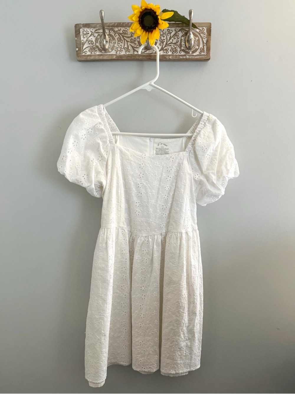 ART CLASS Girls Off-White Eyelet Puff Sleeve Fit & Flare Dress Size XL 14-16
